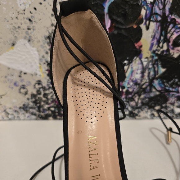 AZALEA WANG Black With Cleae Vinyl Toe Strap High Heels Ankle Wrap Strap 7.5 - Picture 6 of 17